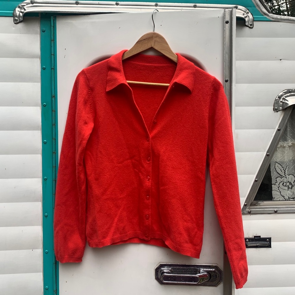 SOLD Red cashmere collared cardigan